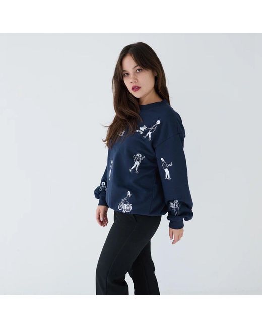 London Atelier Byproduct Blue Premium Heavyweight Jumper With People Embroidery
