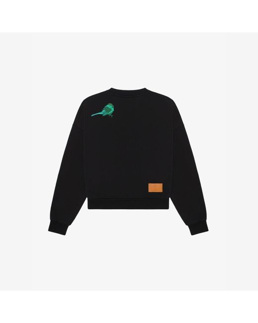 PLACE OF ELMS Black Northern Birds Embroidered Fleece Crew Neck Sweater for men