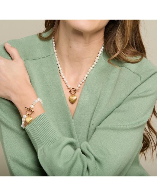Pearls of the Orient Online Metallic Amare Cultured Freshwater Pearl Bracelet With Brush Heart Pendant