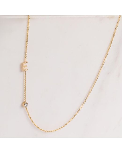Maya Brenner Metallic Monogram Necklace With Diamond - Gold - 16" |