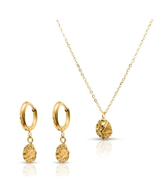 Evie Jewelry Metallic Harmony Huggie Hoop Earrings + Pendant Necklace