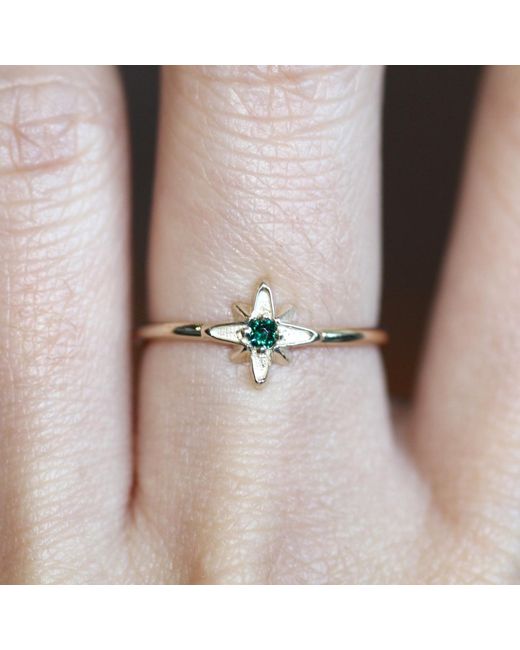 VicStoneNYC Fine Jewelry White 14K Solid North Star Emerald Ring