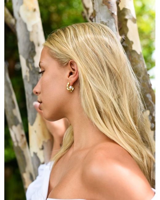 Adriana Pappas Designs Metallic Mini Hammered Pearl Hoops