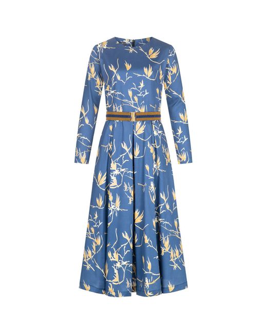 Marianna Déri Blue Branch Print Belted Dress