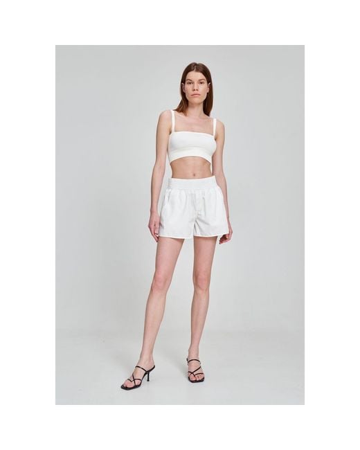 Monosuit White Cotton Mid-Thigh Mid Rise Relaxed Fit Athletic Shorts Run