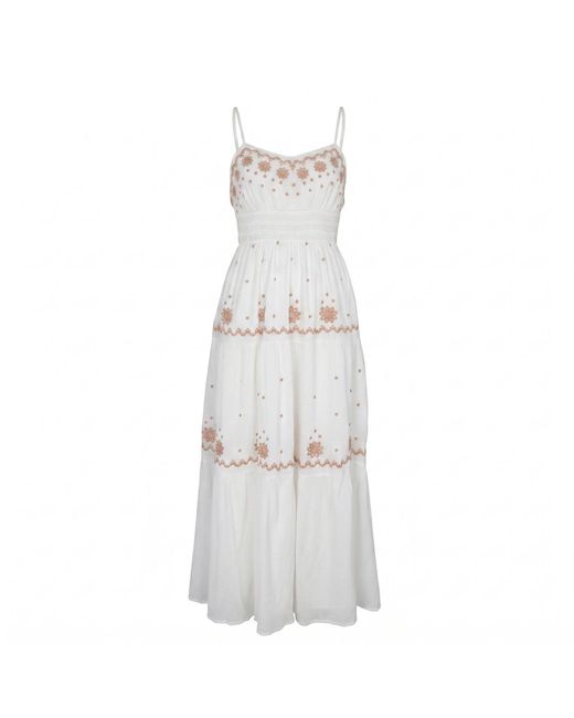 Modenaire White Embroidered Maxi Dress Tiered Form