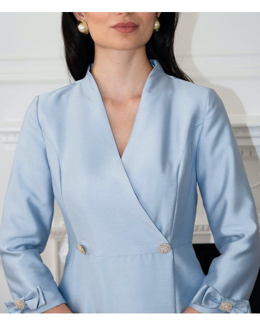 Santinni Blue Astor Silk Taffeta Dress Coat