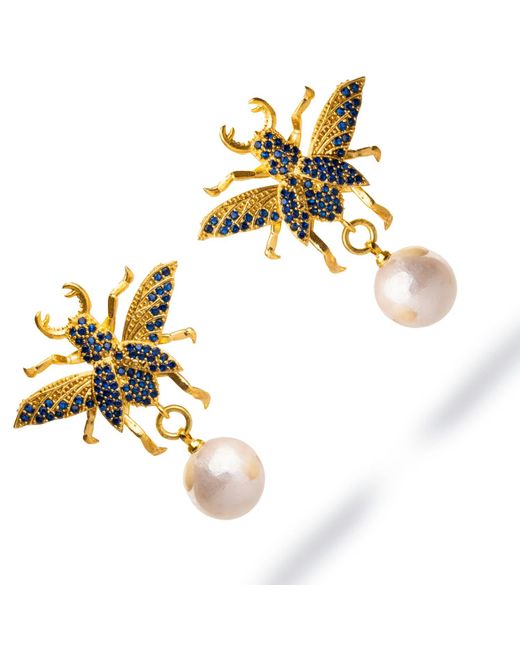 Ebru Jewelry Metallic Queen Bee Sapphire Chunky Earrings