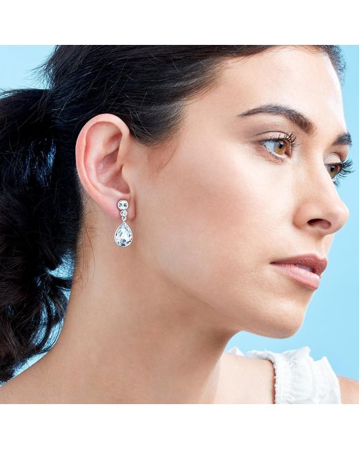 Emma Holland Jewellery Metallic Platinum & Teardrop Crystal Drop Clip On Earrings