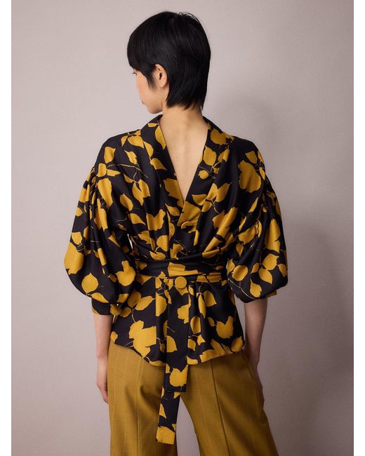 Amanda Thompson Couture Yellow Wren Blouse Silk & Floral
