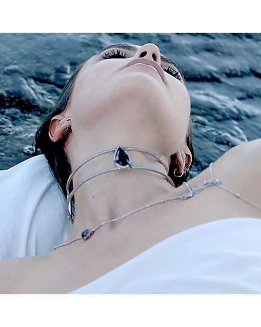 SALLY SKOUFIS Metallic Awaken Choker With Natural Diamond & Made And Cz Diamond Stimulant