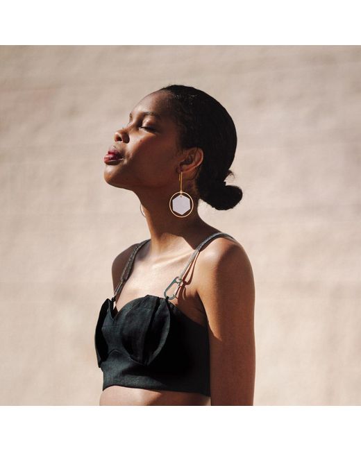 By Chavelli Brown Hexagon Halo Dangly Earrings