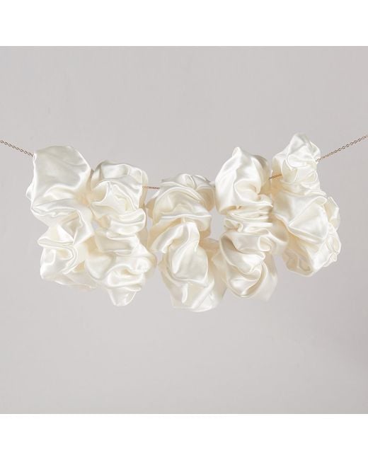 Soft Strokes Silk White Pure Mulberry Silk French Scrunchie Set Of Five
