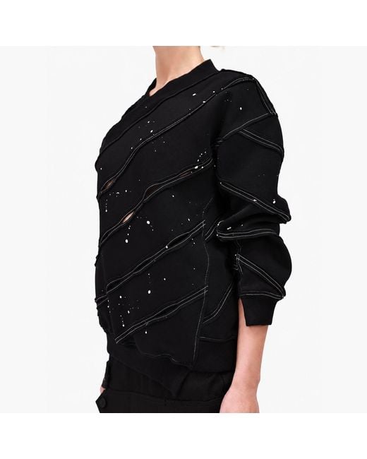 Gao Republic Black Sweatshirt Diagonal Cut-Out Jersey