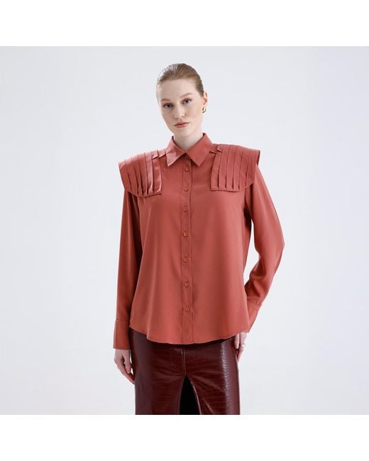 Maan Istanbul Pink Oversize Apricot Color Silk Shirt