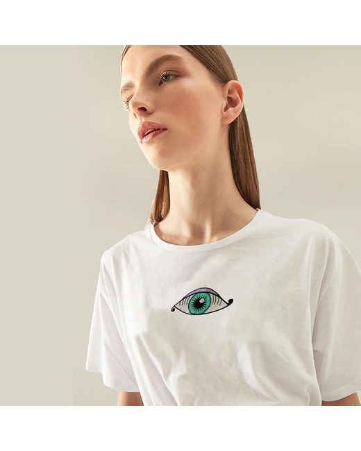 LOVEIST STORE White Circus Embroidered Evil Eye Cotton T-Shirt