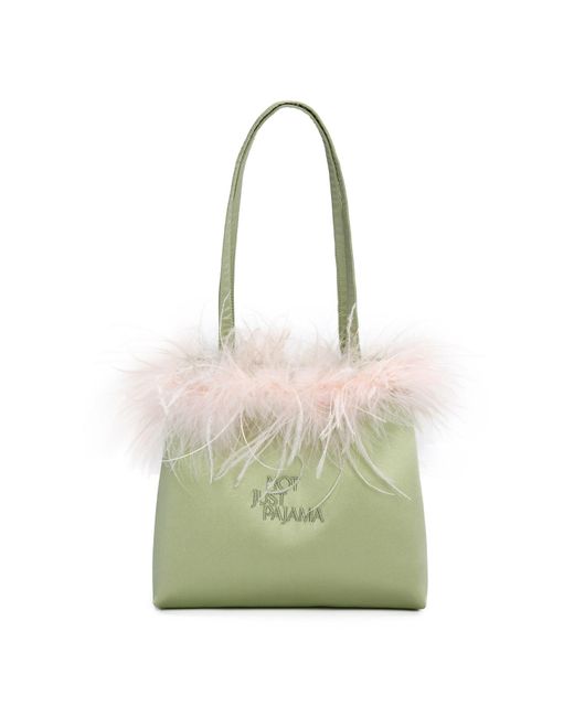 NOT JUST PAJAMA Green Glam Silk Handbag With Feathers