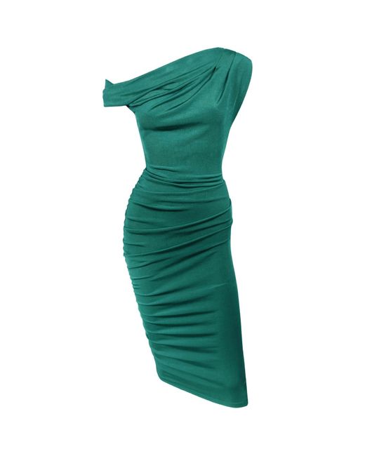 Me & Thee Green La La Land Twist Shoulder Dress