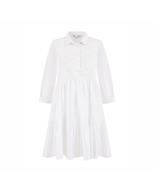 Yumi' White Cotton Flower Tunic Dress
