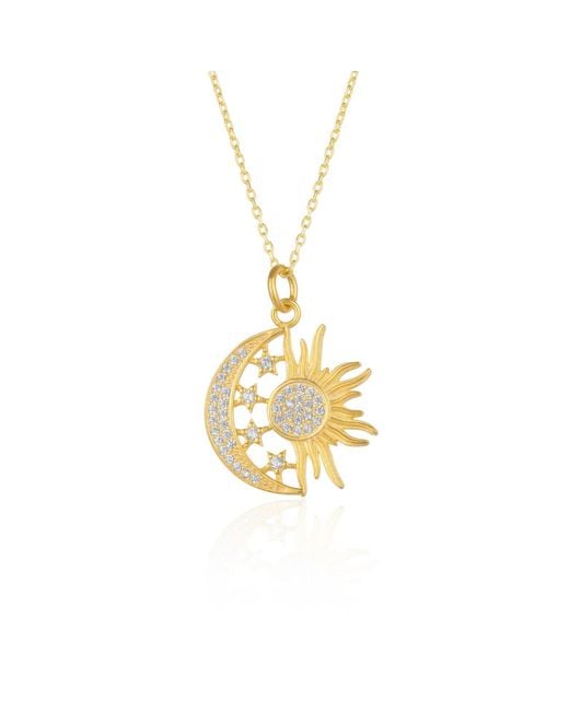 Spero London Metallic Sun And Moon Embossed Star Sterling Vermeil Pendant Necklace