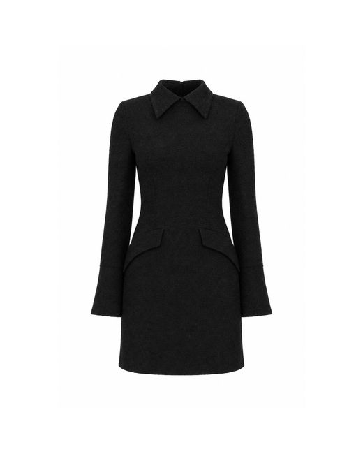AMAANALUX Black Collar Boucle Structured Mini Dress