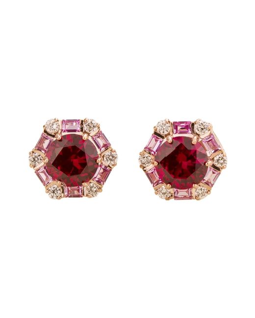 Juvetti Red Melba Rose Earrings Ruby, Sapphire & Diamond