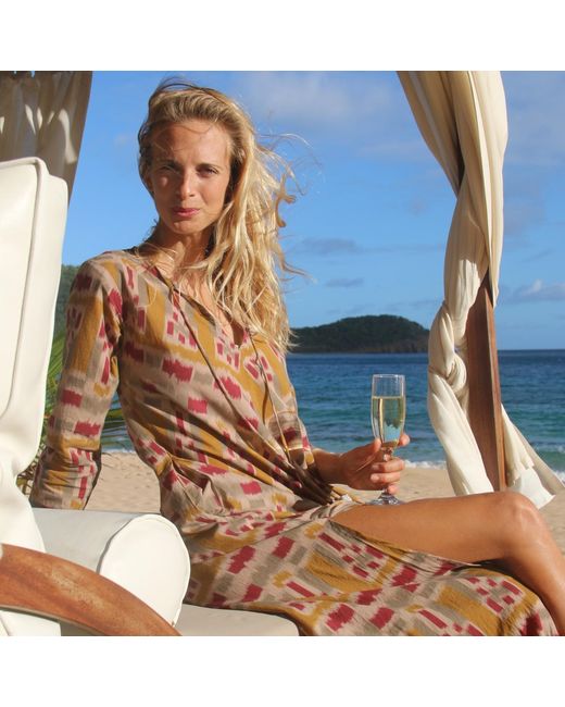 Antra Designs Brown Khaki Smudge Ikat Kaftan