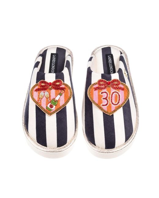 Laines London Red Flatform Stripe Closed Toe Slippers With Stripe Heart 30Th Birthday Brooches