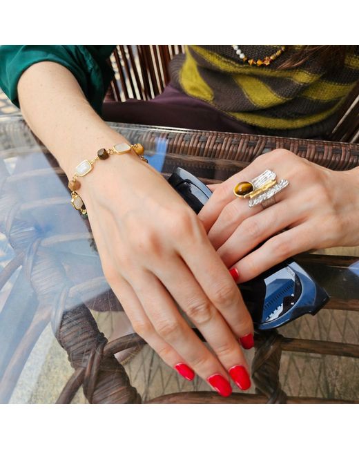 Farra Metallic Tiger Eye Stone With Moonstone Bracelet