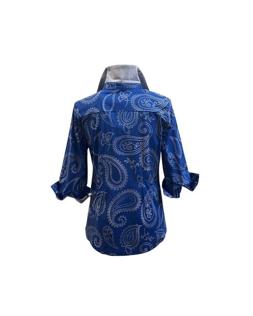 Perlavera Blue Nova Paisley Three Quarter Sleeve Length Slim Fit Shirt