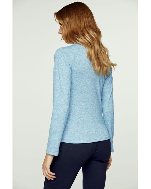 Conquista Blue Light Melange Knit V Neck Top