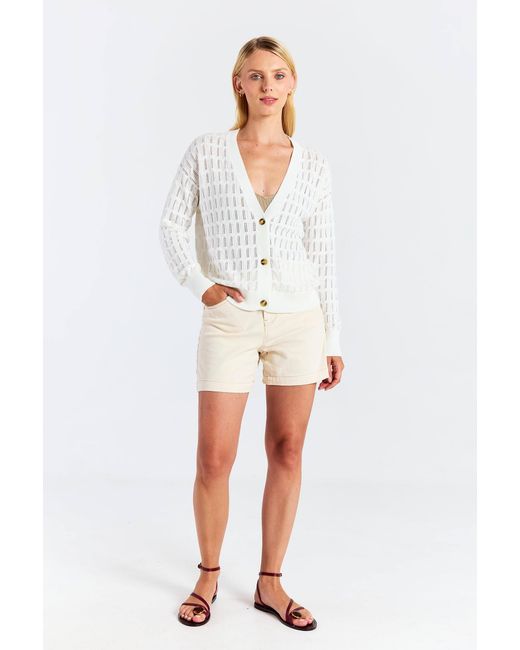 Brodie Cashmere White Scallop Trim Pretty Cardi