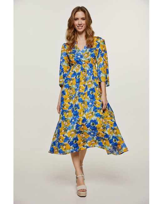 Conquista Blue Floral Empire Line Midi Dress