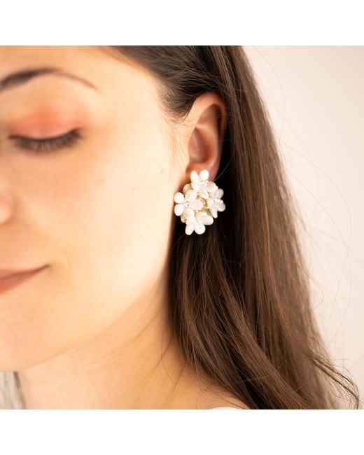 Oana Savu Black Ear Studs Beaded Flowers Earrings