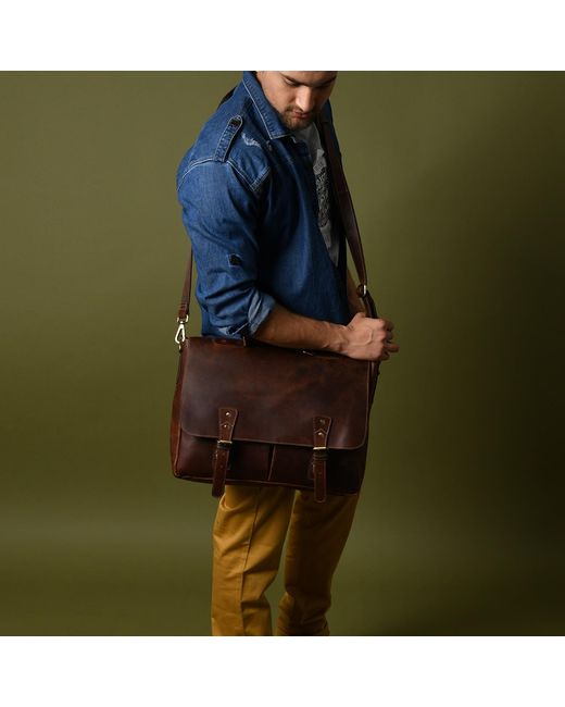 Dötch Leather Brown Abai Leather Messenger Laptop Bag for men