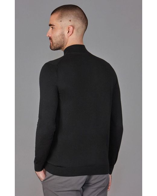 Paul James Knitwear Black Superfine Riccardo Merino Silk Mock Turtle Neck Jumper for men