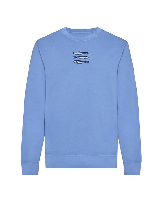 INGMARSON Blue Sardines Organic Cotton Embroidered Sweatshirt for men