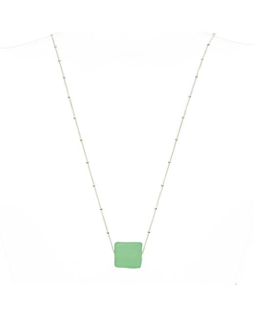 Smart Glass Jewelry Metallic Neutrals Recycled Glass Cube Necklace Sterling Antique Clear