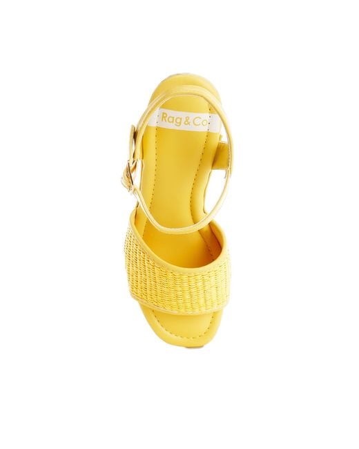 Rag & Co Yellow Mazaro Raffia Chunky Sandals