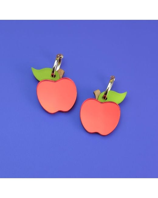 By Chavelli Red Apple Dangly Hoop Earrings