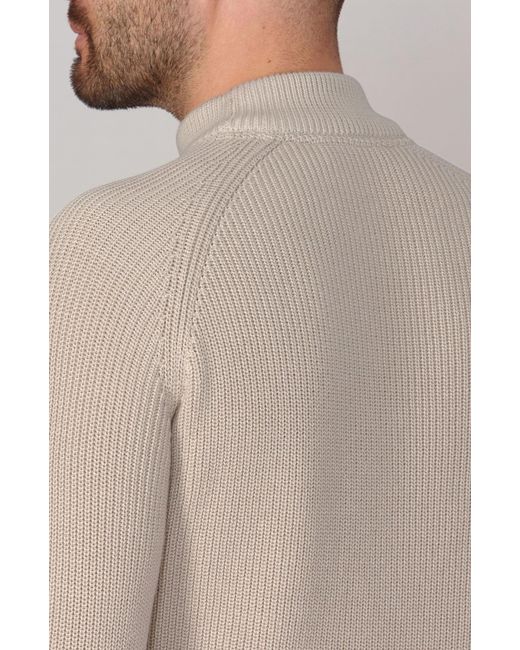 Paul James Knitwear Gray Midweight Cotton Byrne Ribbed Mock Turtle Neck Jumper for men