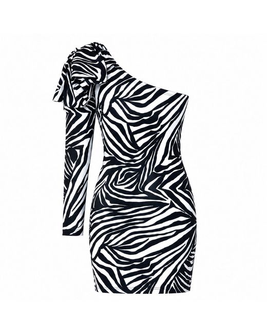 ROSIE BILLINGTON Blue Zebra One Shoulder Bow Mini Dress