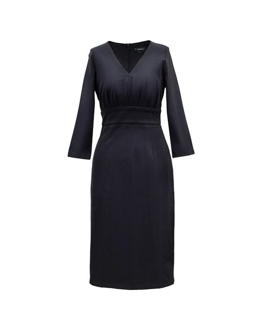 Smart and Joy Blue Adjusted V -Neck Dress And Folds On Chest