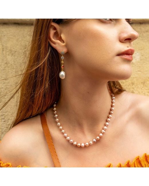 Spero London Metallic Natural Freshwater Real Pearl Strand Necklace