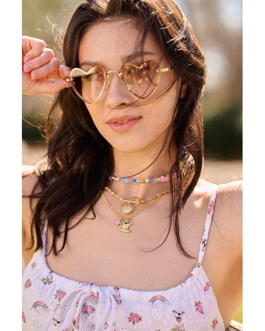 Cloud Haven Metallic Studded Heart Clasp Necklace