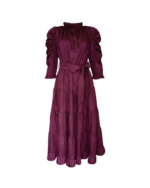 Lalipop Design Purple Cotton Poplin Burgundy Midi Dress