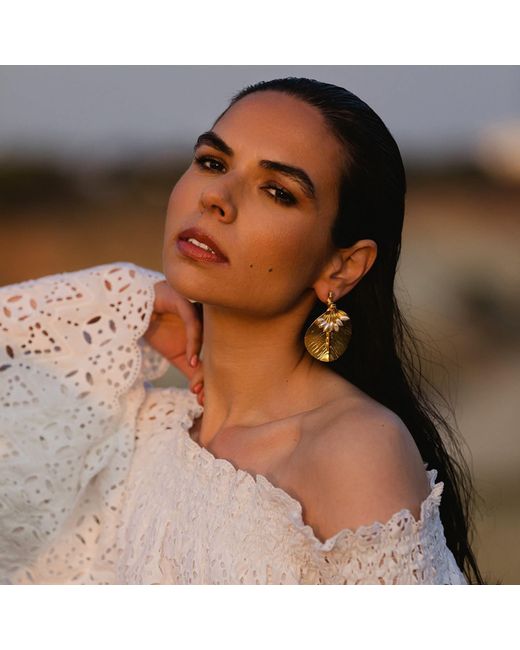 Meraki by Rashmi Bajaj Metallic Patram Hanging Earrings With Pearls