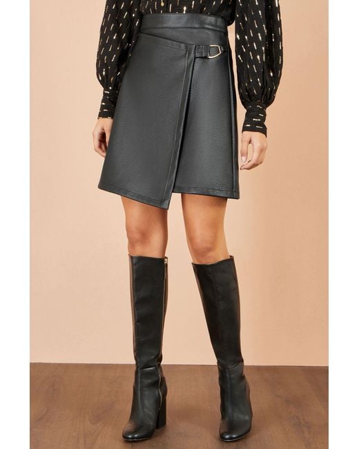 Yumi' Gray Faux Leather Wrap Skirt