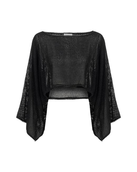 Lilamie Black Carmen Loose Fit Long Sleeve Beach Blouse