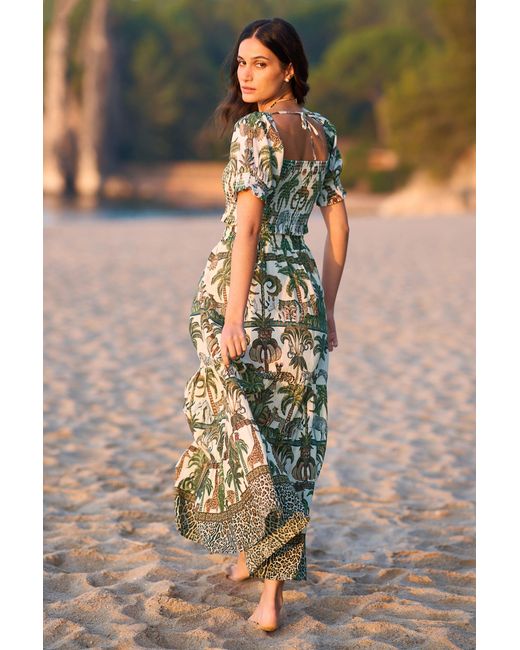 Yumi' Green Cotton Voile Safari Ruched Crop Top